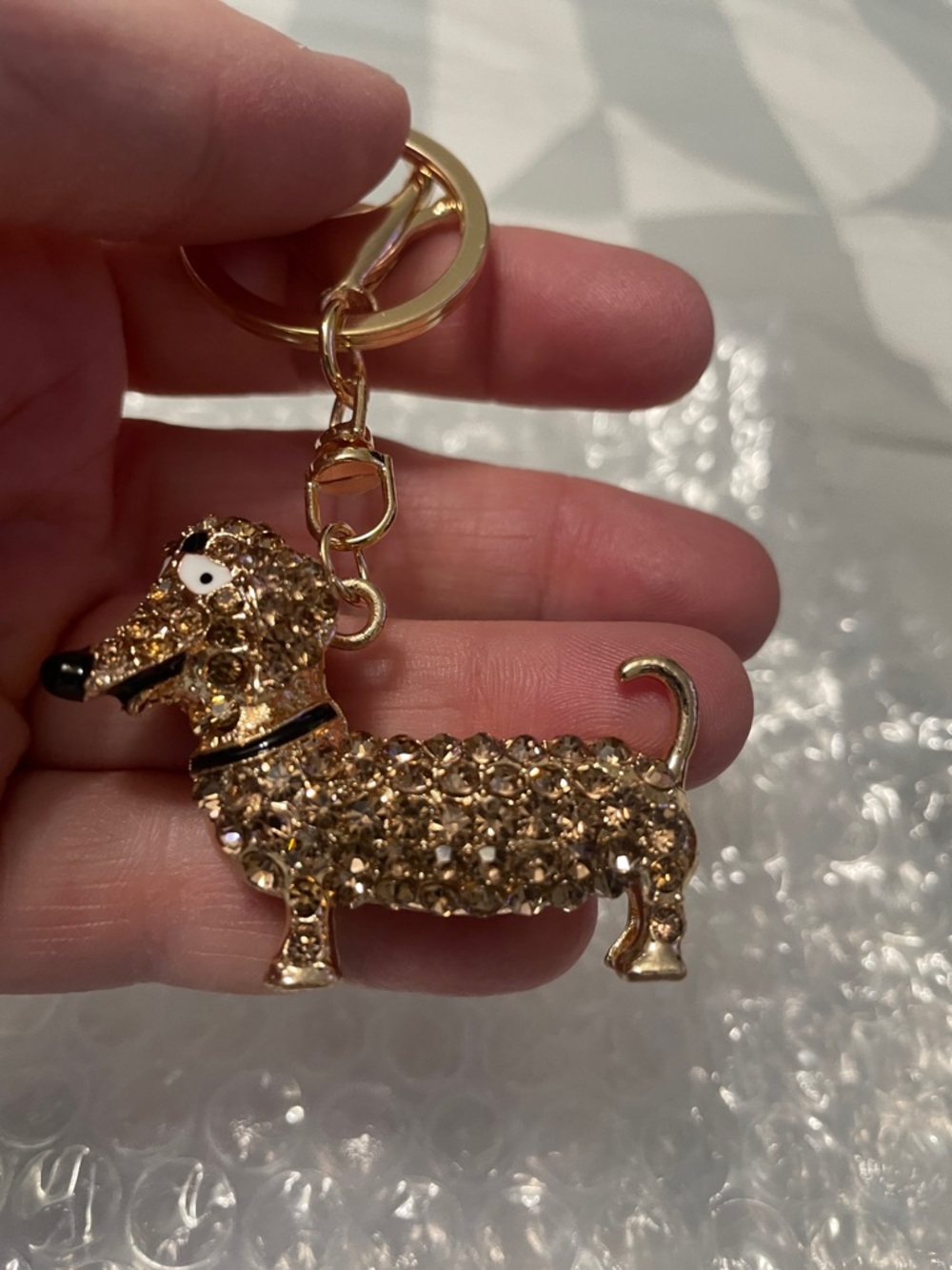 Sparkly Light Brown Dachshund Keychain